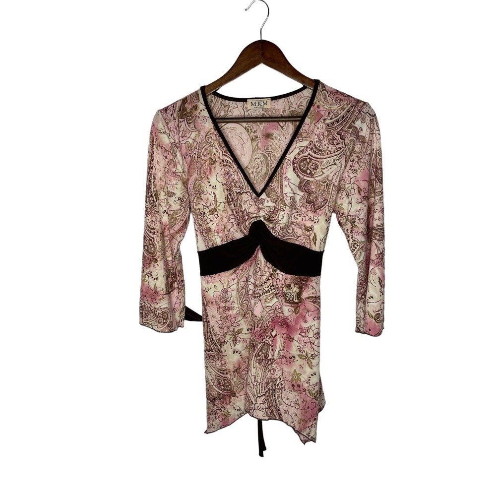 MKM Designs XL 2X ‎ Scroll Y2K Pink glitter paisley 2000's Empire Waist